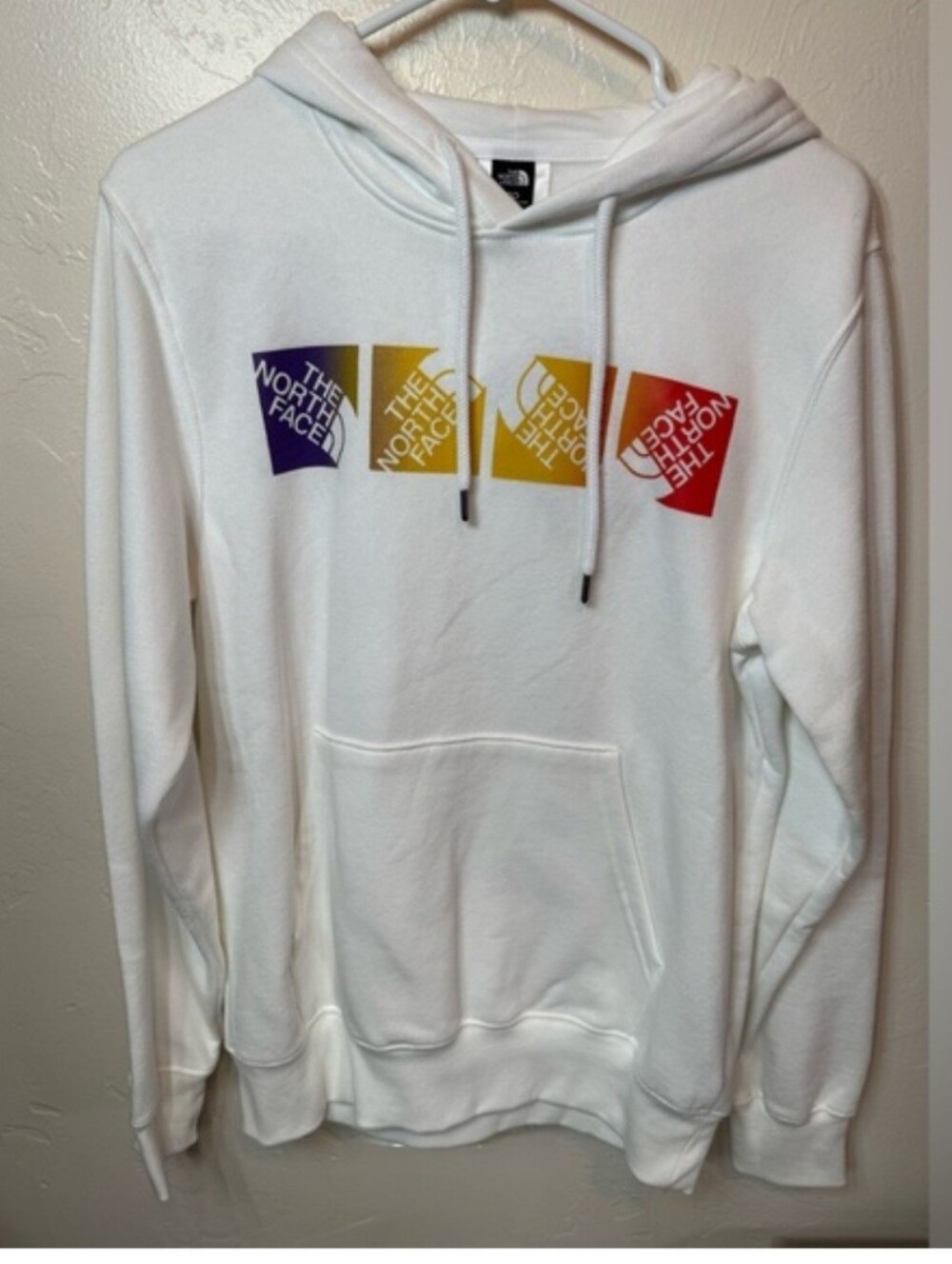 The North Face Men's White Hoodie with Multicolor Logo NWT